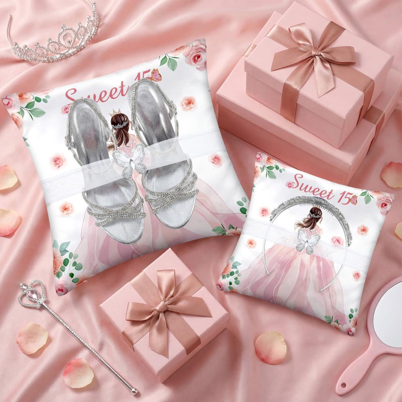 Yousoontic 2 Pcs Cojines para 15 AÃ±os De QuinceaÃ±era Pillows Set Include 1 Mis Xv AÃ±os Shoe Pillow 1 Crown Pillow with Pillowcase QuinceaÃ±era Decorations Gifts for 15th Birthday Decorations - Image 5