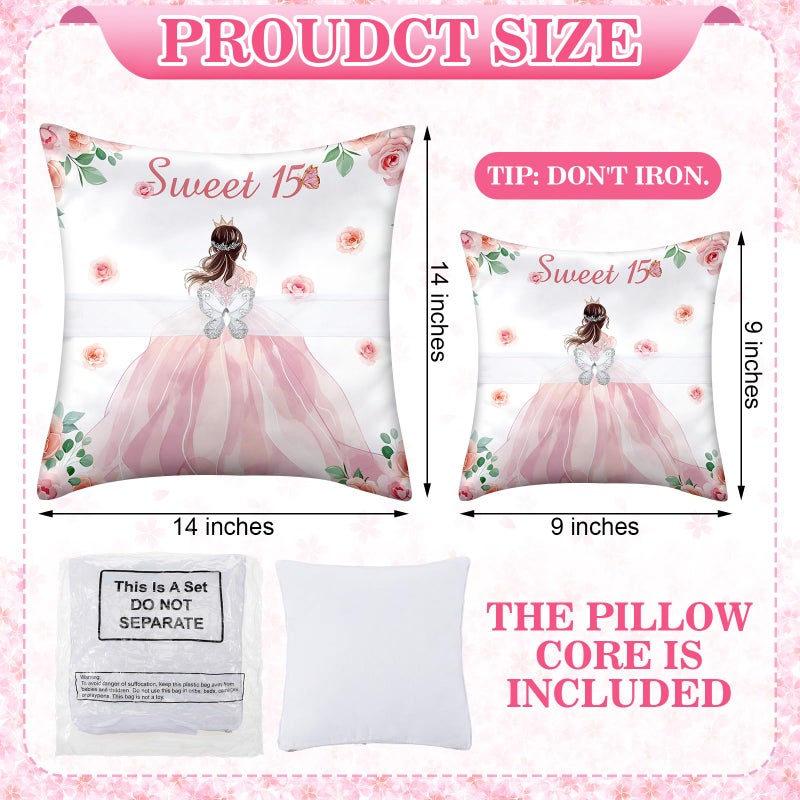 Yousoontic 2 Pcs Cojines para 15 AÃ±os De QuinceaÃ±era Pillows Set Include 1 Mis Xv AÃ±os Shoe Pillow 1 Crown Pillow with Pillowcase QuinceaÃ±era Decorations Gifts for 15th Birthday Decorations - Image 2