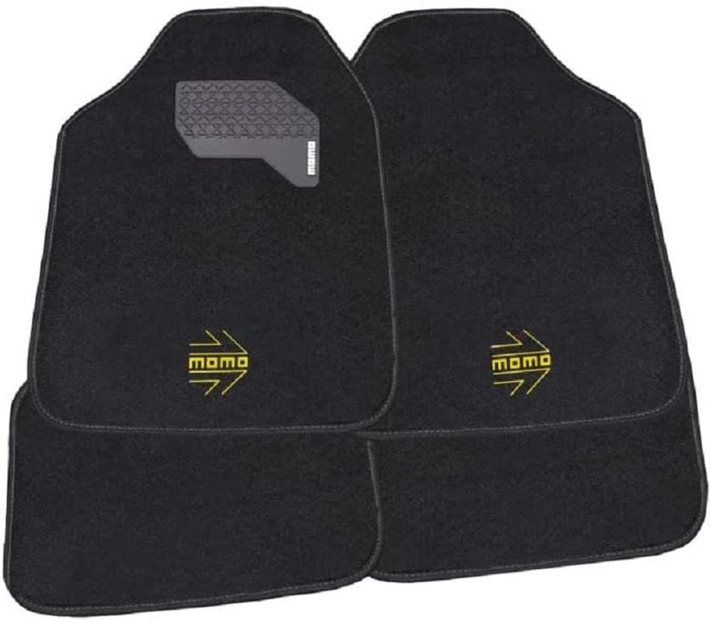 MOMO COMPLETE SET 4 PIECES UNIVERSAL CAR MATS BLACK/YELLOW - Image 1