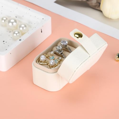 KUKUVR Small Travel Jewelry Box For Ring Stud Earring, Mini Jewelry Ring Holder for Multiple Rings, Portable Jewelry Storage Organizer Case (White) - Image 4