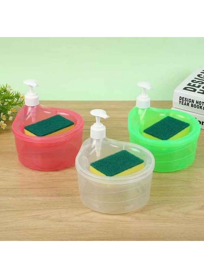 TASMAX Plastic Dish Soap Dispenser And Sponge Holder Soap Dispenser For Bathroom Dish Washing Liquid Soap Dispenser With Sponge Holder - Image 2