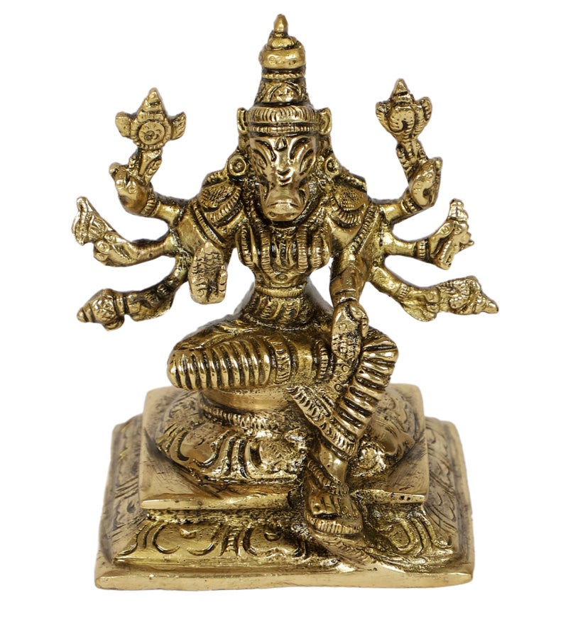 Two Moustaches Brass 45 Inches Varahi Statue Varahi Amman Statue Brass God Statue Idols for Home Temple Varahi Amman Idol Hindu God Idols Antique White Standard Pack of 1