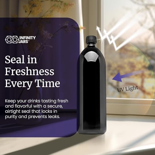 Infinity Jars 1 Liter Ultraviolet Glass Water Bottle – Airtight, Leak-Proof, Smell-Proof Dark Glass Bottle, Preserves Freshness – Durable & Reusable for Water, Juice, Oil, Kombucha, Vinegar - Image 2