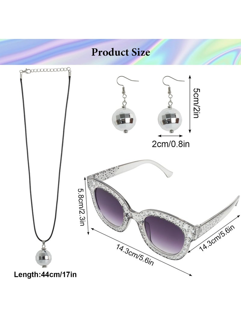 إسكدنيا 70s Women Disco Accessories Set - Sequin Scarf, Headband, Diamond Bracelet, Ball Necklace, Earring Glasses - Image 3