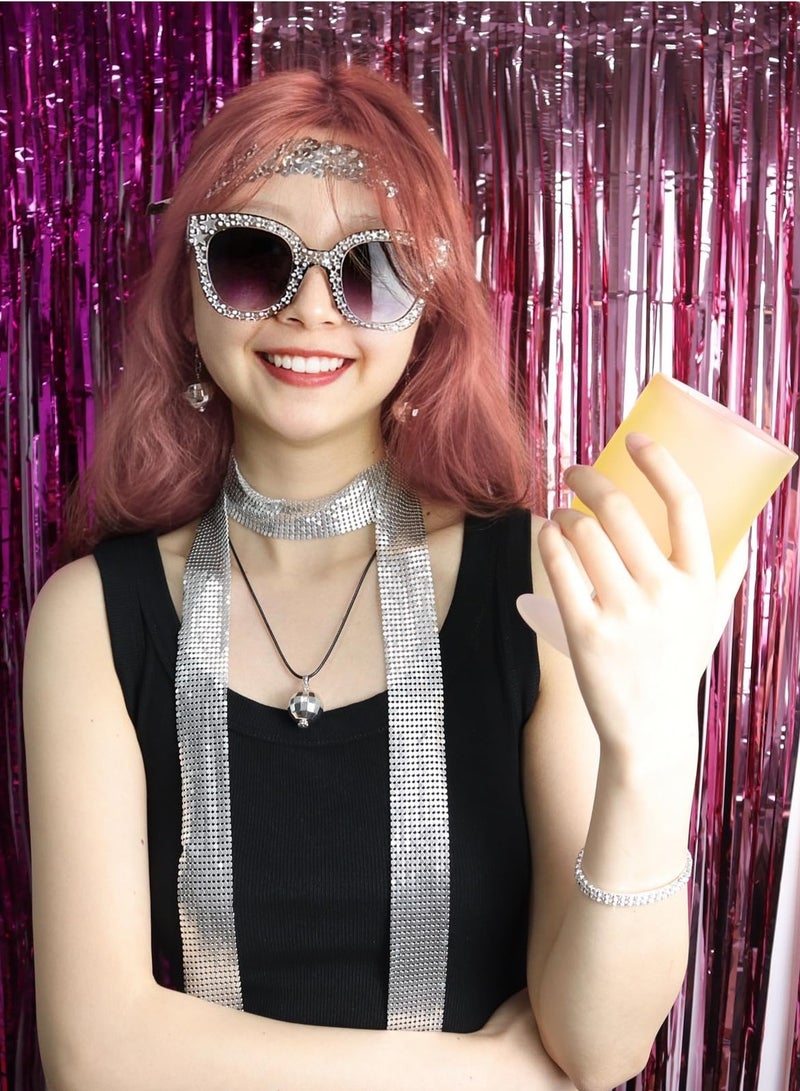 إسكدنيا 70s Women Disco Accessories Set - Sequin Scarf, Headband, Diamond Bracelet, Ball Necklace, Earring Glasses - Image 5