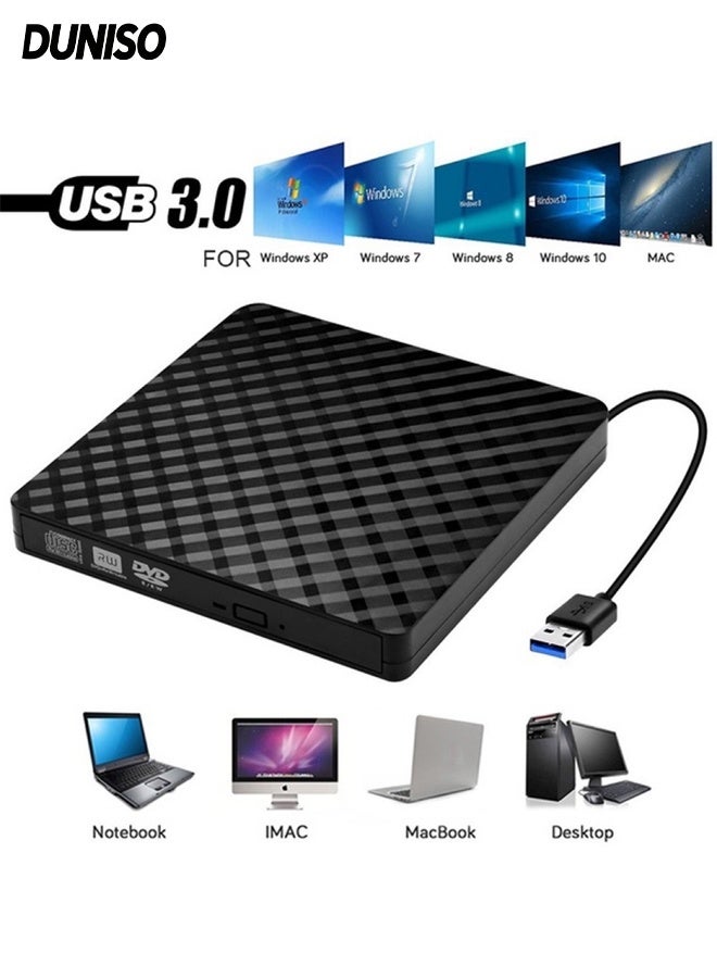 DUNISO Super Ultra Slim Portable DVD Drive with USB 3.0,External Drive with DISC Support , CD/DVD Burner & Reader for Laptops & Desktops (Black) - Image 1