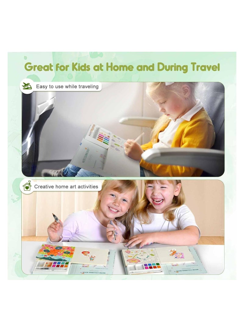 Excefore Paint with Water Coloring Book, Magic Watercolor Paint Set with Glowing Paper, Mess Free Drawing Kit with 30 Pages and 2 Brushes, Arts and Crafts for Girls Boys, Water Colors Paint Kids - Image 4