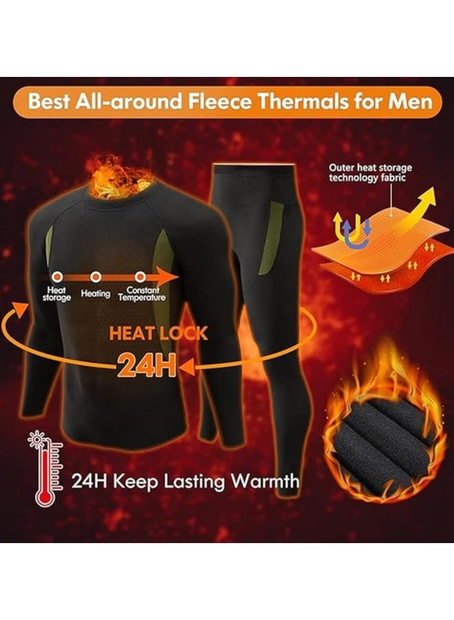 "Men's Thermal Underwear Set with Merino Wool Lining - Windproof Hunting Base Layer for UAE Desert Safaris & Winter Camping | Moisture-Wicking, Odor-Resistant Black Gear (Top & Bottom)" - Image 2