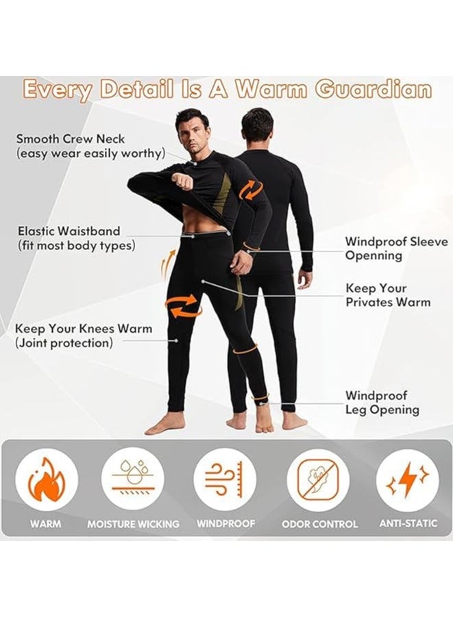 "Men's Thermal Underwear Set with Merino Wool Lining - Windproof Hunting Base Layer for UAE Desert Safaris & Winter Camping | Moisture-Wicking, Odor-Resistant Black Gear (Top & Bottom)" - Image 4