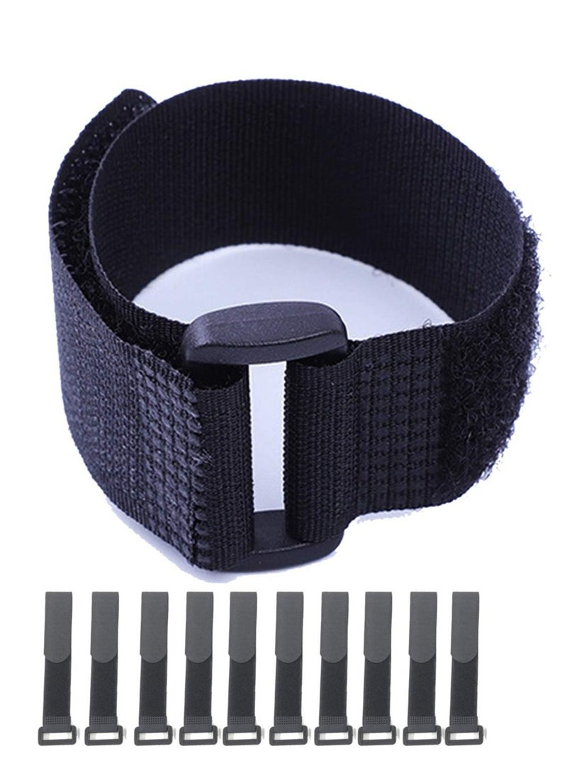 10-Pack Black Velcro Cable Straps, Self-Adhesive Nylon with Buckles,Adjustable  Reusable for Cable Management - Image 1