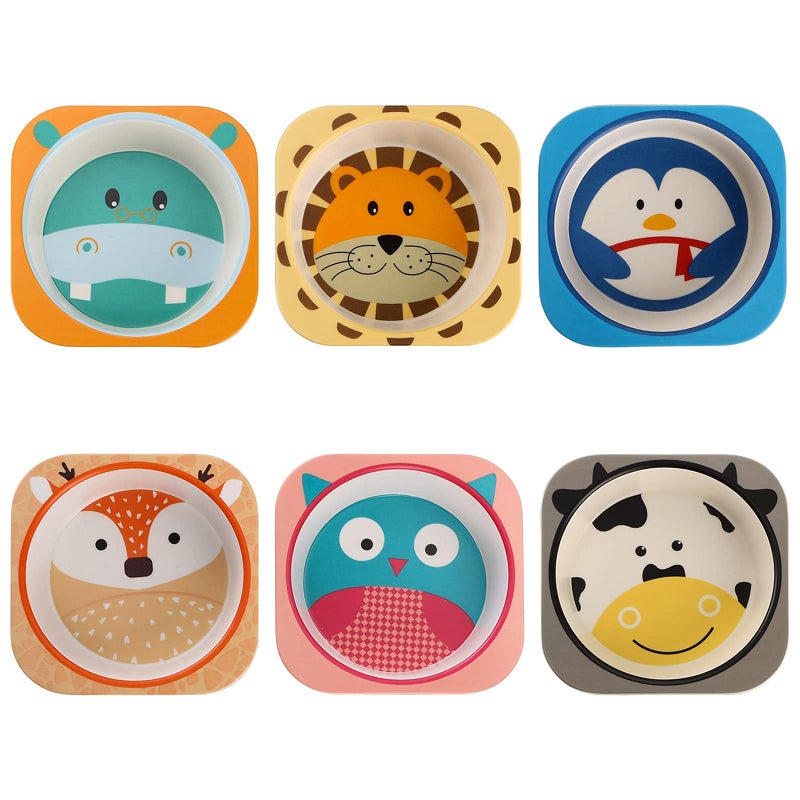 ZEAYEA 6 Pack 10 Oz Small Bowls Durable Cartoon Bowls for Children BPA Free Cute Snacks Bowls Square Dinner Tableware for Serving Soup Cereal Pasta Ice Cream Dishwasher Safe