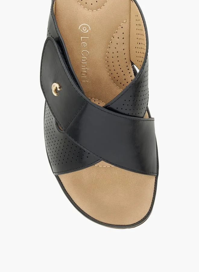 Le Confort Women Slip-On Lazer Cut Cross Strap Sandals with Wedge Heels