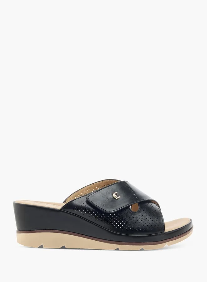 Le Confort Women Slip-On Lazer Cut Cross Strap Sandals with Wedge Heels