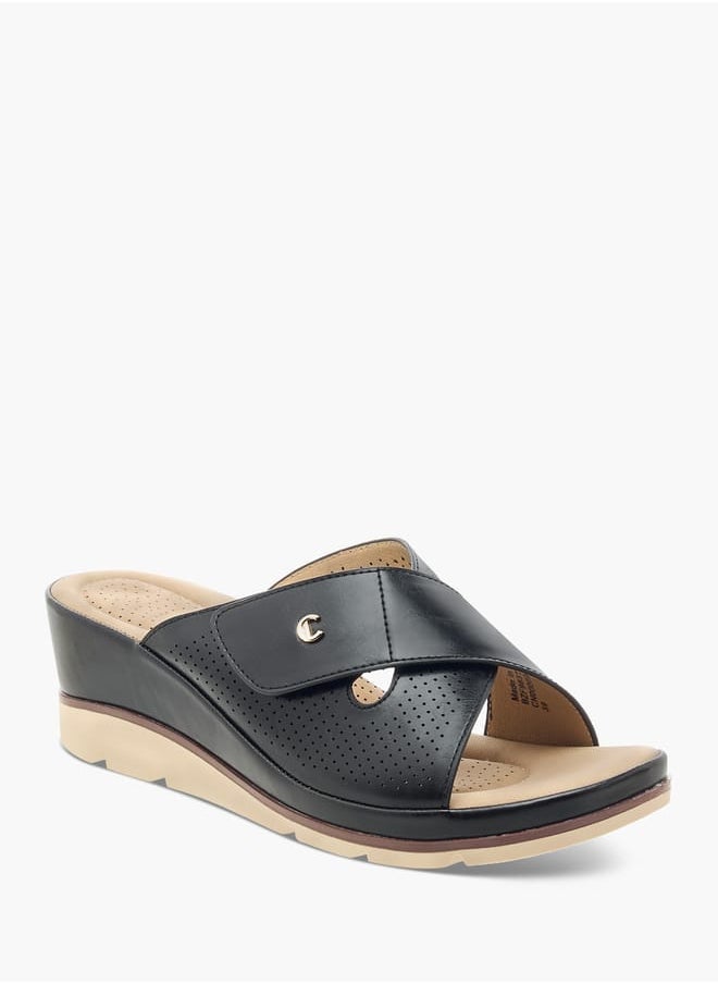 Le Confort Women Slip-On Lazer Cut Cross Strap Sandals with Wedge Heels  - Image 1