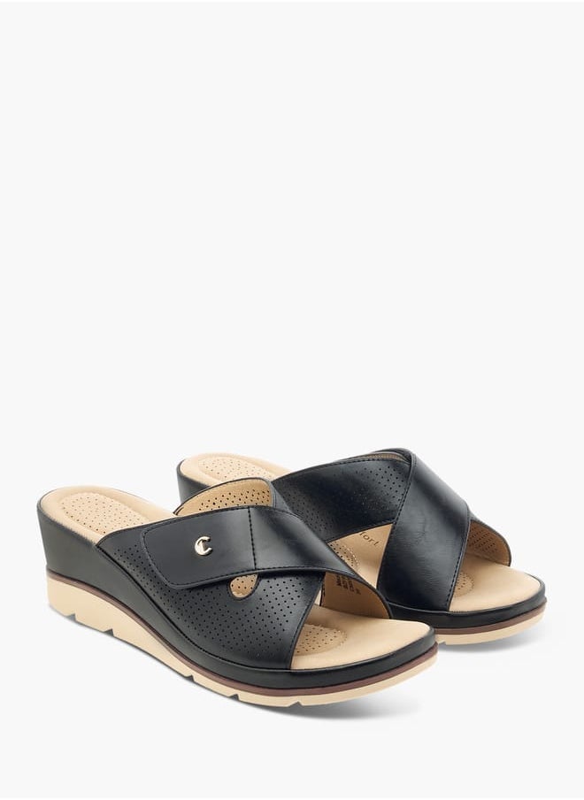 Le Confort Women Slip-On Lazer Cut Cross Strap Sandals with Wedge Heels  - Image 2
