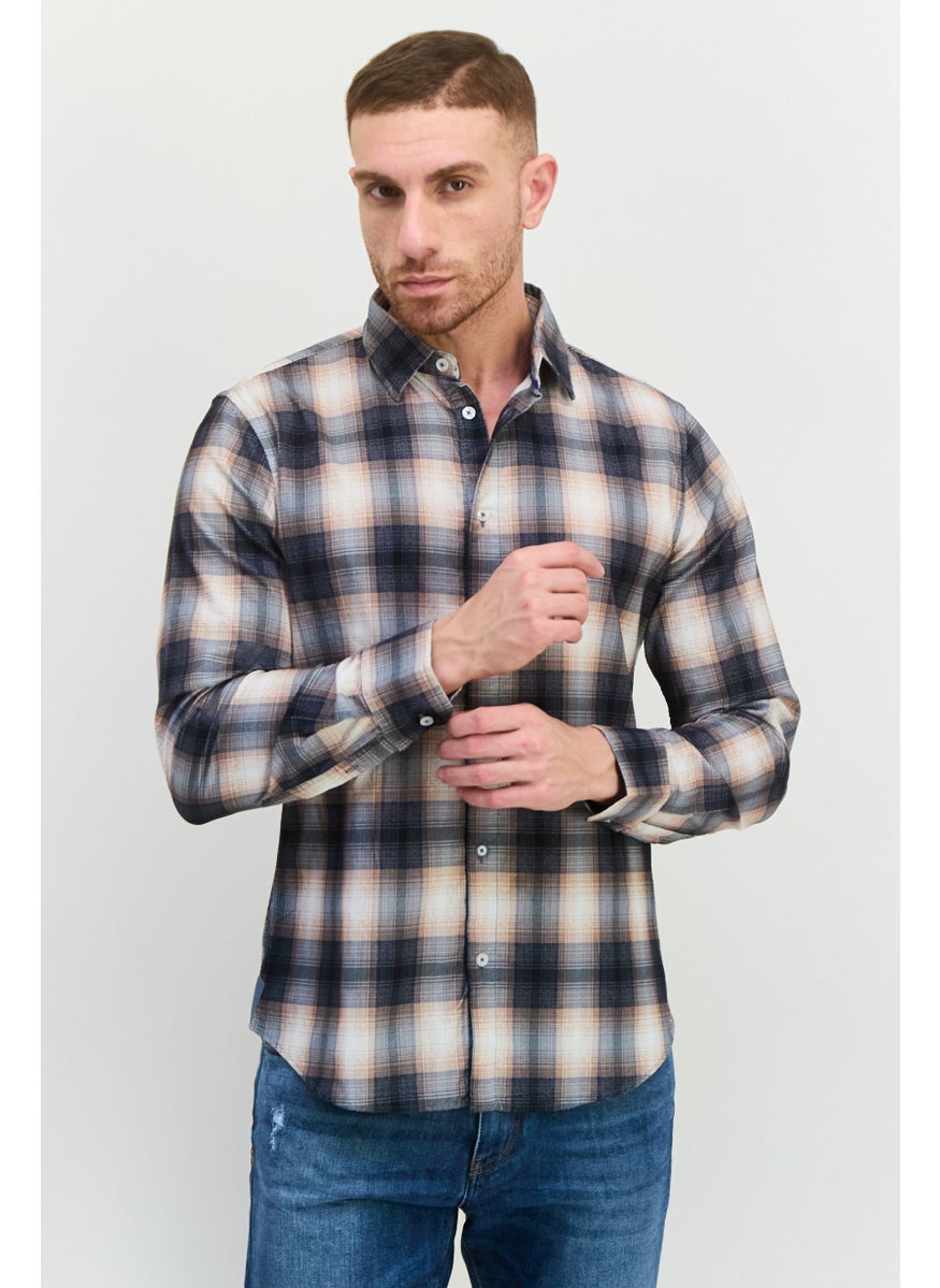 GAS Men Regular Fit Plaid Long Sleeves Casual Shirt, Black  - Image 1