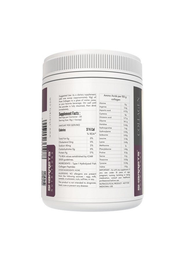 Sharrets Pure Collagen Powder, 200G Unflavored - Type 1 Hydrolyzed Fish Collagen Peptides - Image 2
