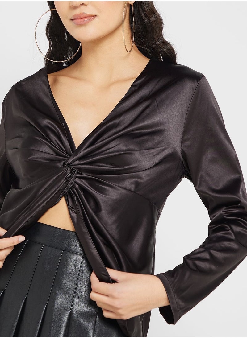 Ginger - Satin Plunge Neck Top - Image 1