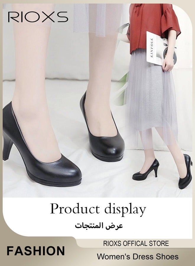 Women's Heeled Shoe, Round Closed Toe Chunky Heels For Women, Comfortable Block Dress Shoes With 6cm High Heel, Ladies Platform High Heels Pumps Shoes,Classic Heeled Shoes For Wedding Party Prom Or Office Work Business Formal Occasions - Image 4