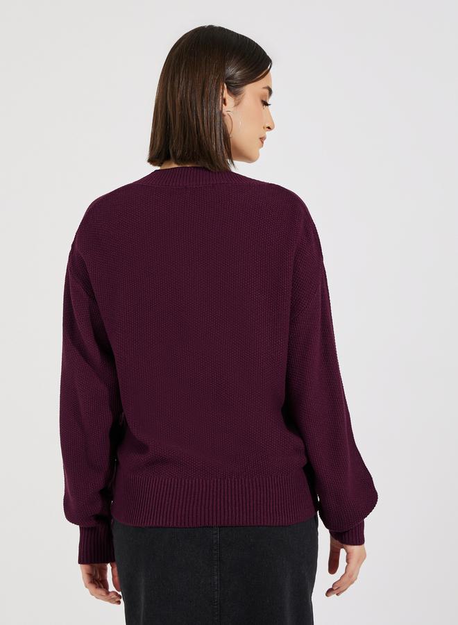 ستايلي سويتر محبوك بقصة بوكسي وتفاصيل بارزة الملمس - Image 4