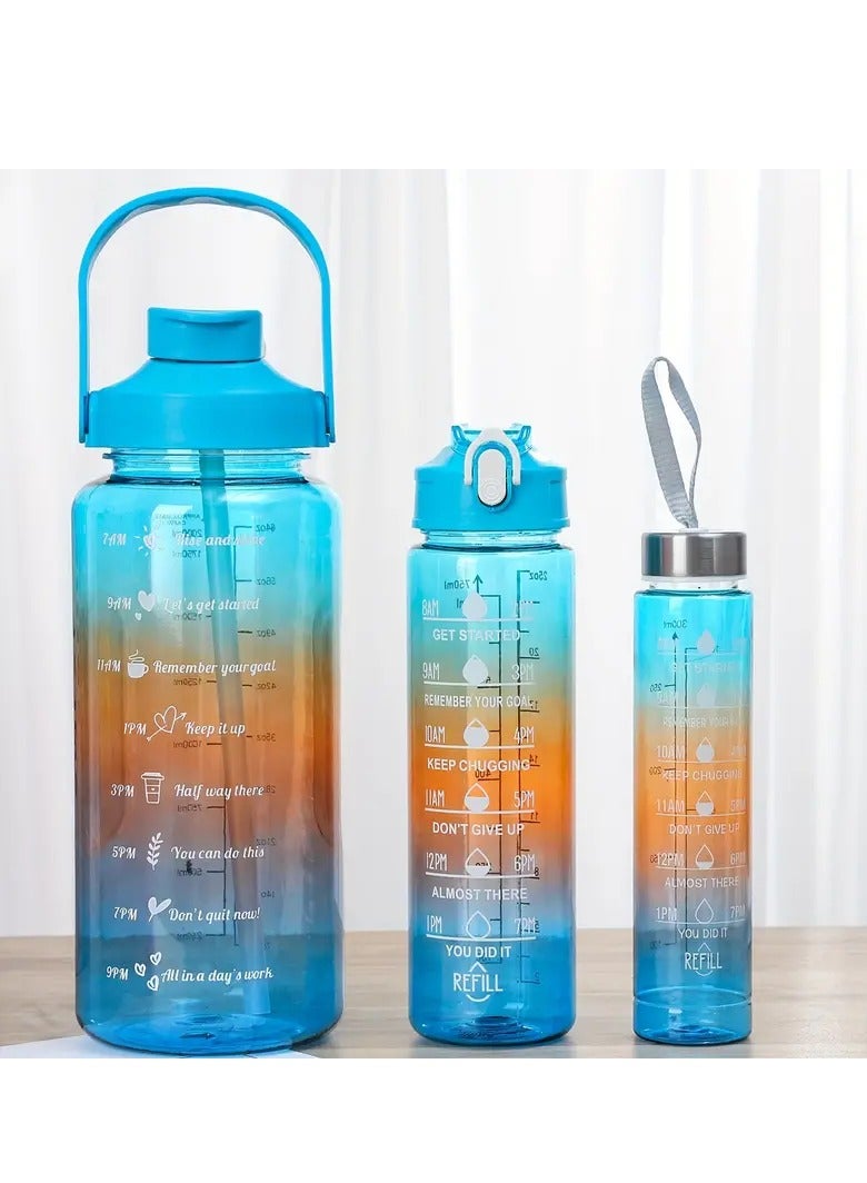 MXM Sports Water Bottles Set of 3, Motivational Plastic Bottle with Time Capacity for School Office Home Gym Fitness Cycling 2L, 700ml, 500ml   (Blue)  - Image 1