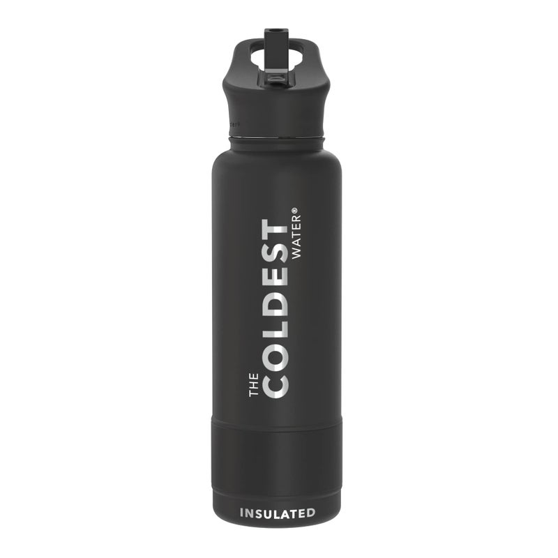 THE COLDEST WATER Coldest Sports Water Bottle with Straw Lid Vacuum Insulated Stainless Steel Metal Thermos Bottles Reusable Leak Proof Flask for Sports Gym (40 oz  Stealth Black)  - Image 1
