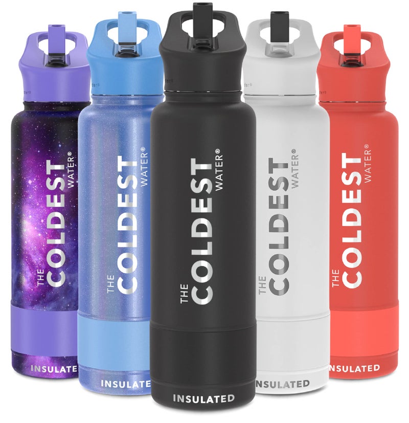THE COLDEST WATER Coldest Sports Water Bottle with Straw Lid Vacuum Insulated Stainless Steel Metal Thermos Bottles Reusable Leak Proof Flask for Sports Gym (40 oz  Stealth Black)  - Image 3