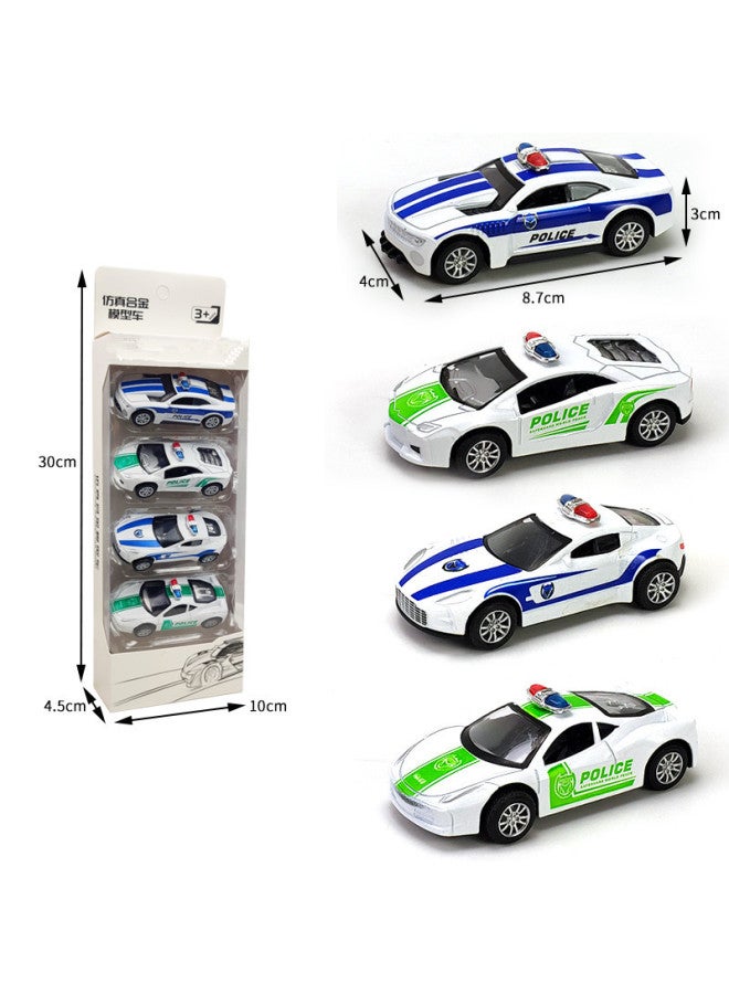 Children's Pullback Alloy Car Simulation Police Car Model Boy School Bus Baby Sliding Racing Car Fall-resistant Toy Suit-Color:T004 Super Run Police Car ]  - Image 1