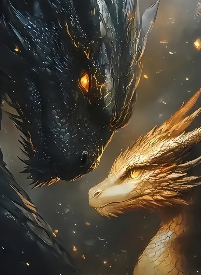 BYGFHLYW 5D Diamond Painting Kits for Adults, Black Golden Dragons Diamond Art Kits for Adults Beginner, DIY Full Drill Diamond Dot Gem Painting for Home Wall Decor 12x16 inch - Image 1
