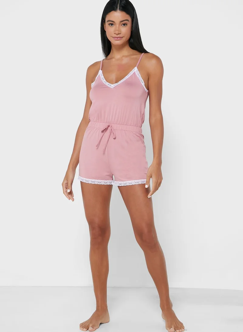 Missguided Lace Trim Cami Top & Pyjama Set