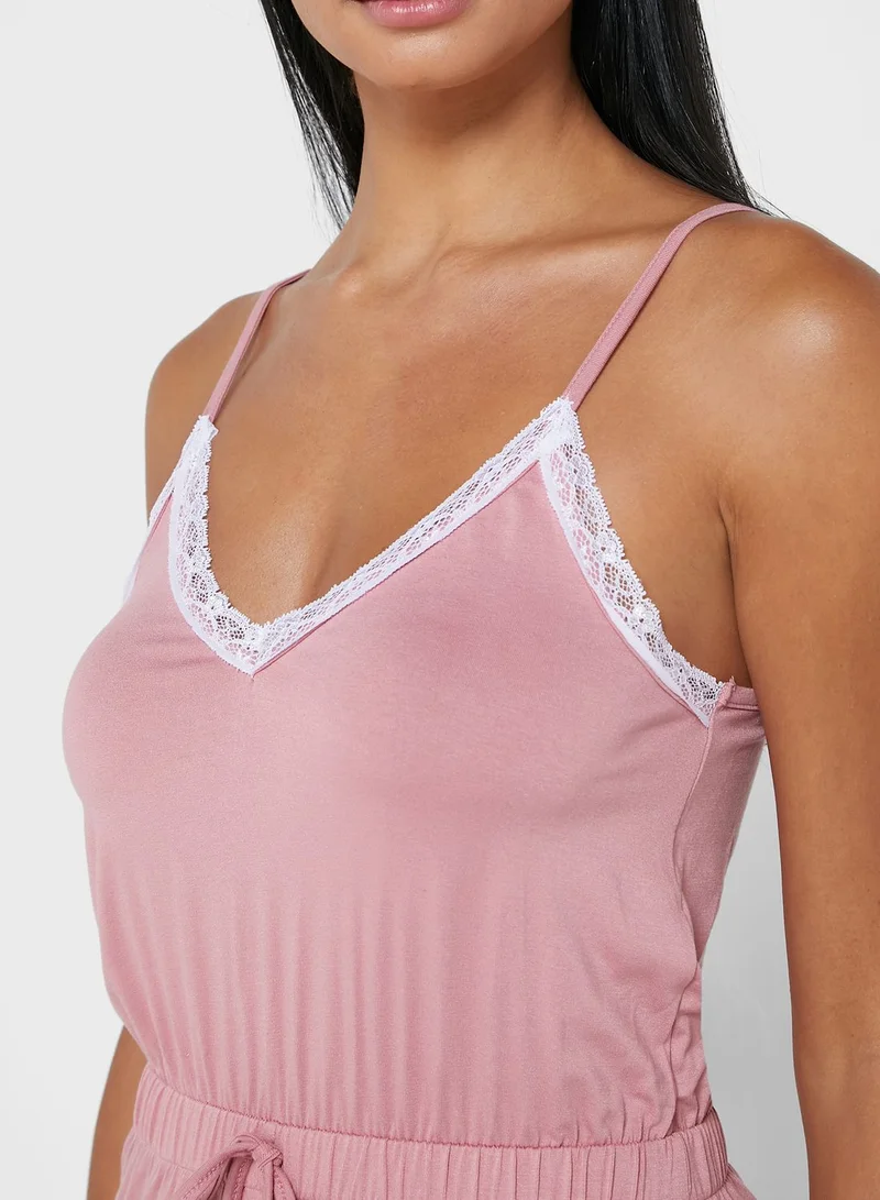 Missguided Lace Trim Cami Top & Pyjama Set
