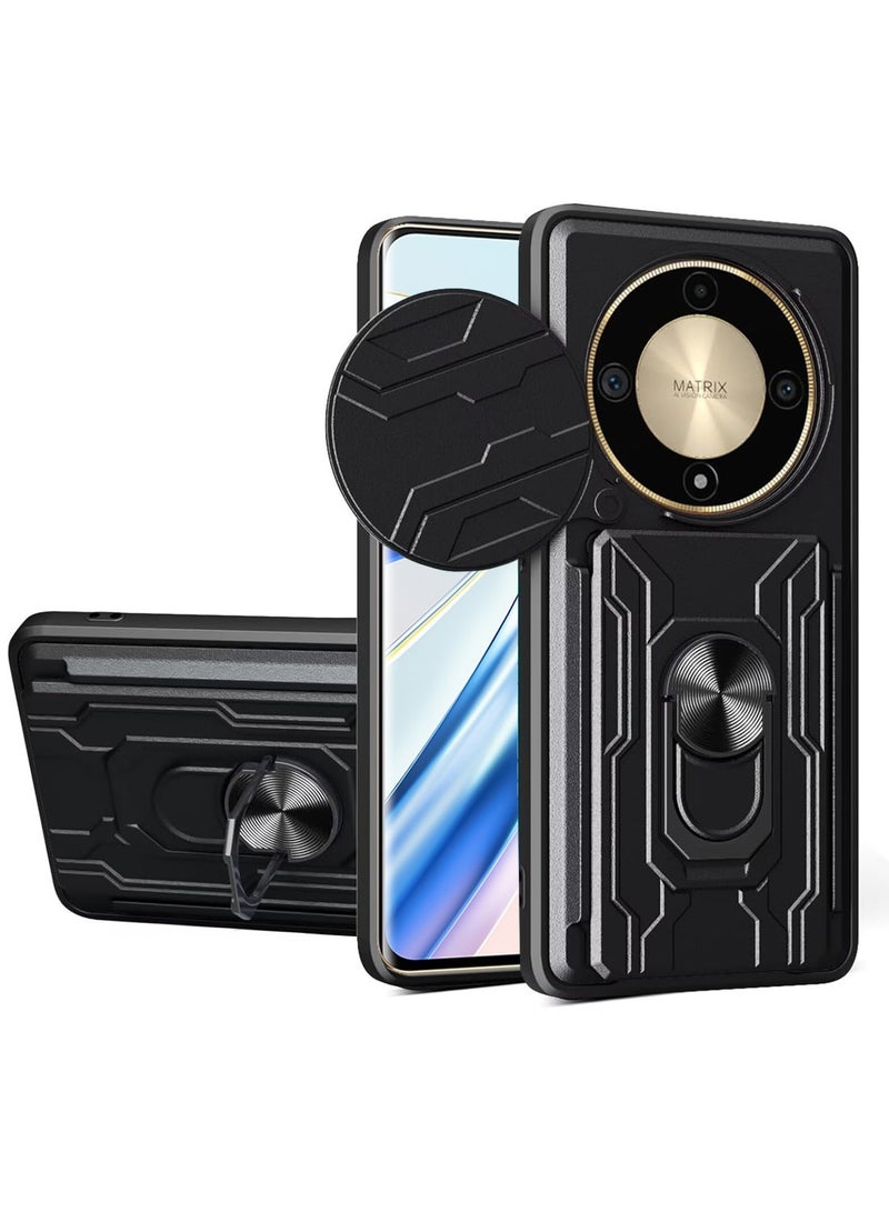 Techie غطاء درع منزلق لهاتف Honor X9b 5G مع حلقة 360°، قاعدة مغناطيسية، حامل بطاقات، درع كاميرا وحماية من السقوط بمعيار عسكري - Image 1