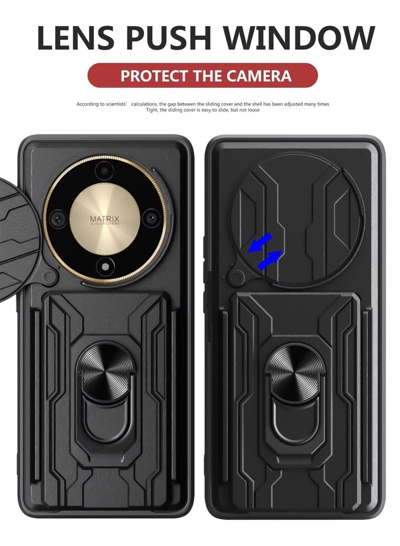 Techie غطاء درع منزلق لهاتف Honor X9b 5G مع حلقة 360°، قاعدة مغناطيسية، حامل بطاقات، درع كاميرا وحماية من السقوط بمعيار عسكري - Image 3