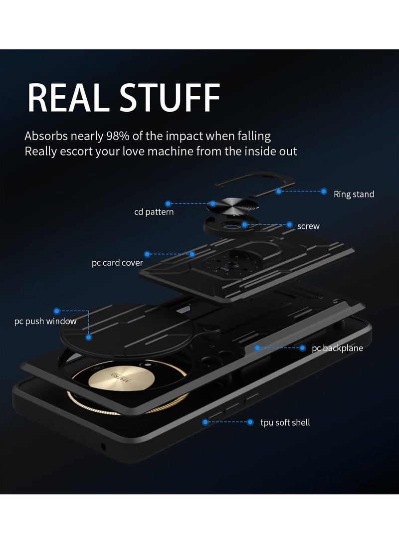 Techie غطاء درع منزلق لهاتف Honor X9b 5G مع حلقة 360°، قاعدة مغناطيسية، حامل بطاقات، درع كاميرا وحماية من السقوط بمعيار عسكري - Image 4