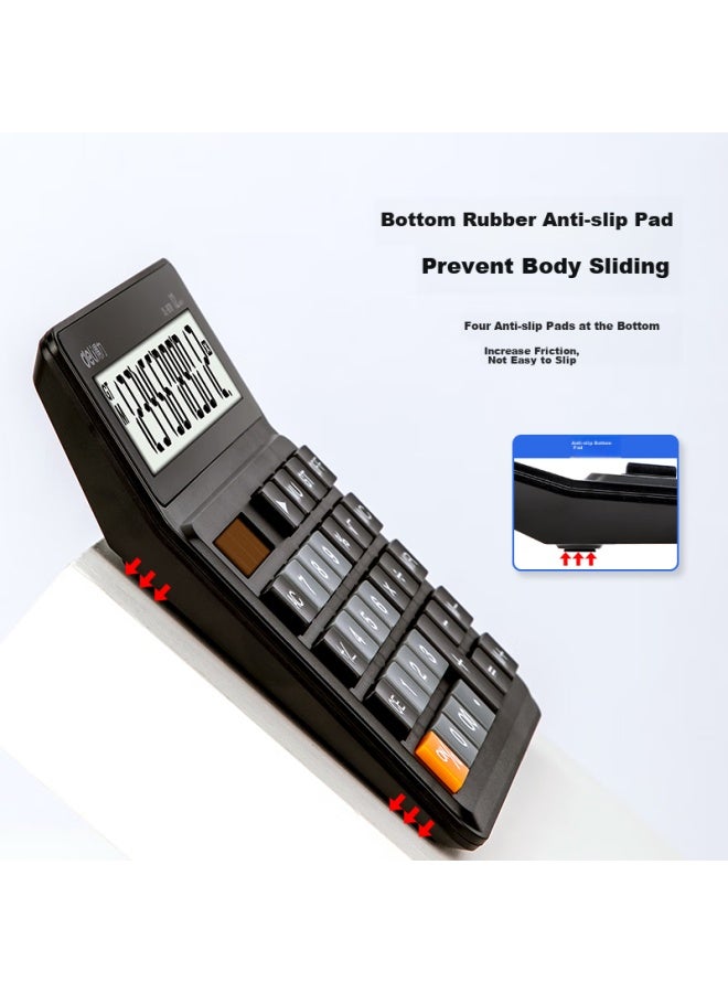 ديلي Deli Dual Power Desktop Calculator، حاسبة مالية بشاشة عريضة 12 رقمًا، أسود 1676 - Image 3