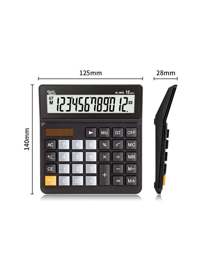 ديلي Deli Dual Power Desktop Calculator، حاسبة مالية بشاشة عريضة 12 رقمًا، أسود 1676 - Image 4