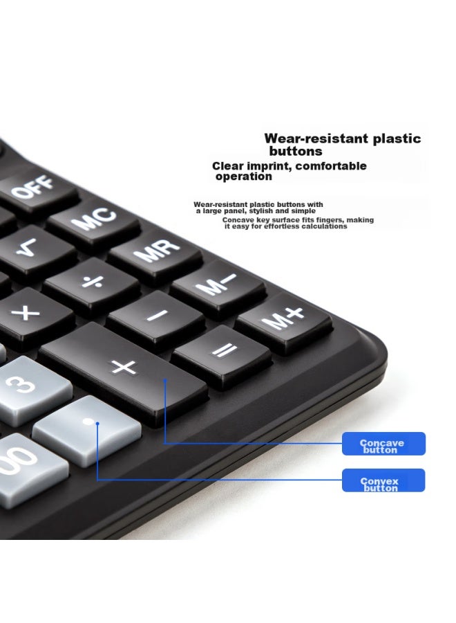 ديلي Deli Dual Power Desktop Calculator، حاسبة مالية بشاشة عريضة 12 رقمًا، أسود 1676 - Image 1