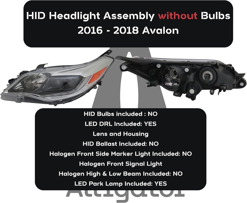 ALLIGATOR AUTO LIGHTS Replacement HID Headlight Assembly for 2016-2018 Toyota Avalon Sedan - Right/Passenger Side - Image 5