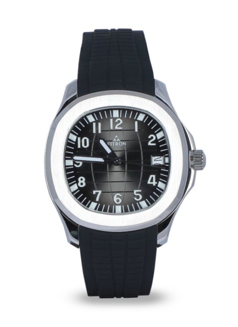 Men’s Wrist Watch with Stainless Steel Case, Black Rubber Strap and Black Dial with Date
