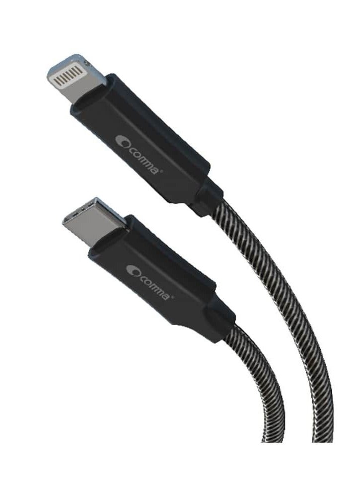 Comma Jub Series MFi Certified Zinc Woven PD Cable, 5V 2.4A 1.5M EC416 - Black - Image 2