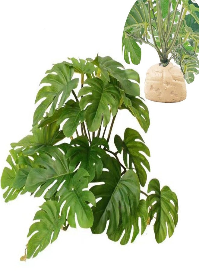 KERUIDENG Reptile Plants for Terrarium Decor,Amphibian Habitat Decor,Artificial Plants for Gecko Chameleon Snake Tortoise Tank Accessories with Base (Monstera deliciosa) - Image 1