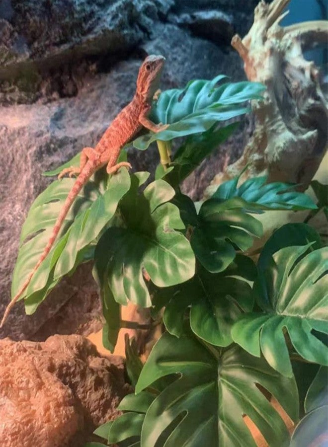 KERUIDENG Reptile Plants for Terrarium Decor,Amphibian Habitat Decor,Artificial Plants for Gecko Chameleon Snake Tortoise Tank Accessories with Base (Monstera deliciosa) - Image 3