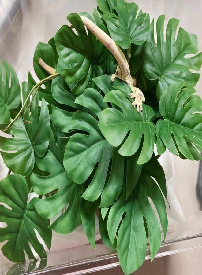 KERUIDENG Reptile Plants for Terrarium Decor,Amphibian Habitat Decor,Artificial Plants for Gecko Chameleon Snake Tortoise Tank Accessories with Base (Monstera deliciosa) - Image 5
