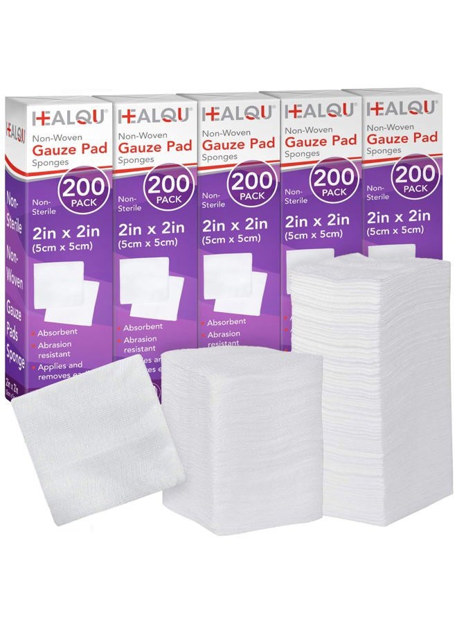 HEALQU وسادات شاش قطن غير منسوج HealQu 1000-عدد 2x2 بوصة - 4 طبقات، غير معقمة، 10x10 سم، 4 طبقات (200 قطعة) - 0.41 كجم - Image 1