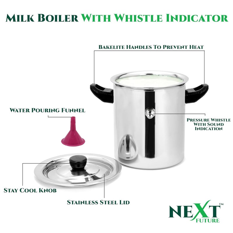 Next Future Next Future 3 Litre Premium Heavy Weight Stainless Steel Milk Boiler Milk Cooker with Handle Steel Milk Pot with Lid and Whistle Indicator 3 litres - Image 3