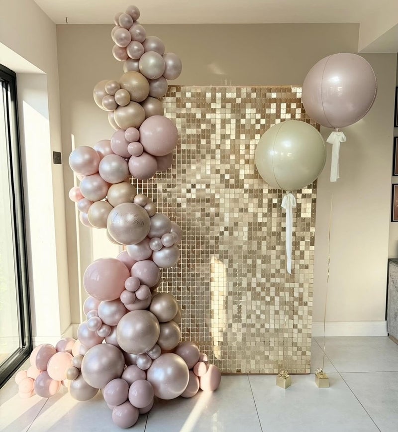 Kate Shimmer Wall Backdrop Champagne Gold Square Sequin Wall Panel Backdrop Decor for Wedding, Anniversary, Birthday, Party, 12 Panels - Image 5