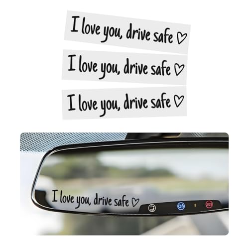 Wevdn 3 PCS I Love You Drive Safe Sticker Funny Waterproof Car Rearview Mirror Decal with Heart Self Affirmations Sticker with Drive Safe Letters for Car Window Bumper Women Gift Black - Image 1