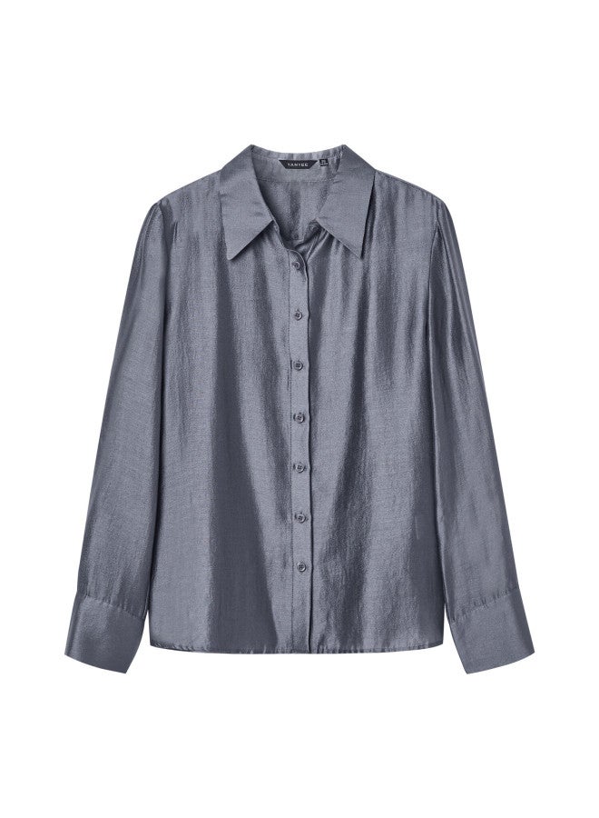 Yanyee Gray Premium Shirt For Women Summer Lightweight Tencel Elegant Blouse Gray S - Image 2