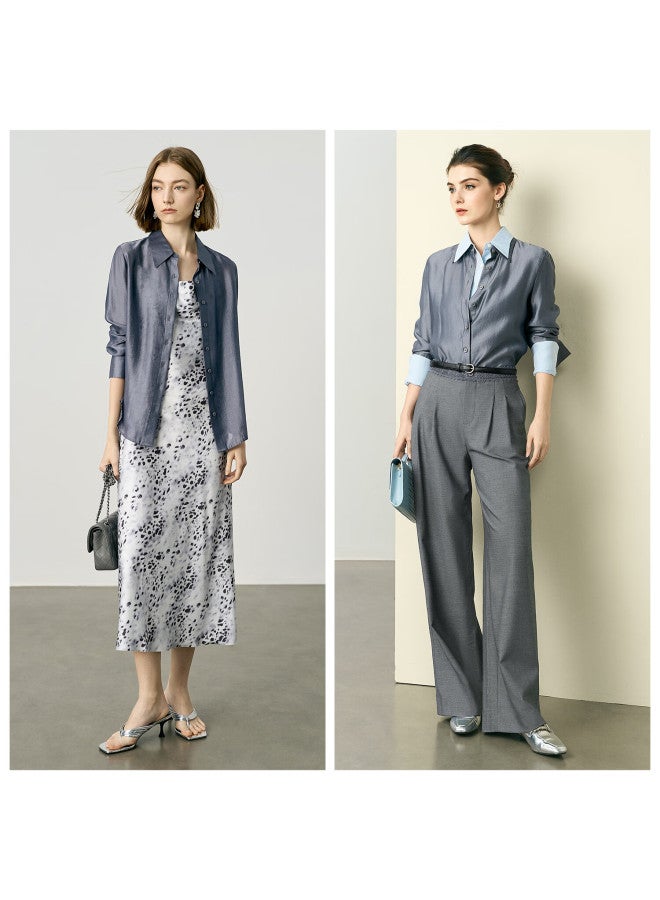 Yanyee Gray Premium Shirt For Women Summer Lightweight Tencel Elegant Blouse Gray S - Image 1