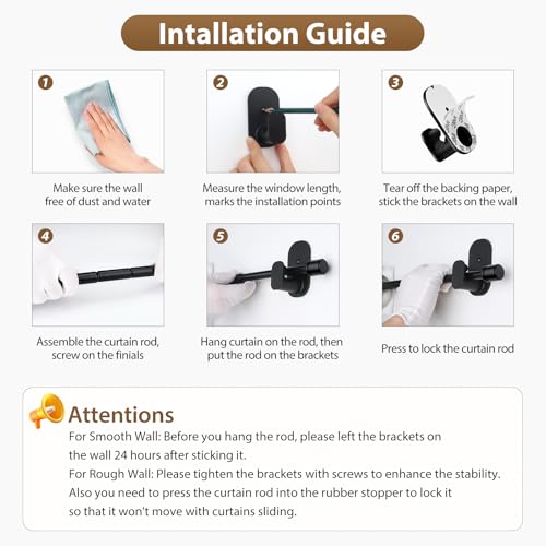 HOTOZON Curtain Rods No Drilling 16 to 30 Inch, HOTOZON 5/8 Inches No Drill Curtain Rods for Windows 8 to 26 Inches(0.7-2.1 ft), Renter Friendly Adjustable Small Drapery Rod for Lightweight Curtains, Black - Image 4